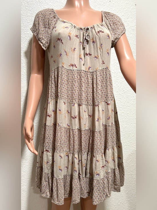 Starina Dresses & Skirts - Bohemian Beige Floral Tiered Mini Dress